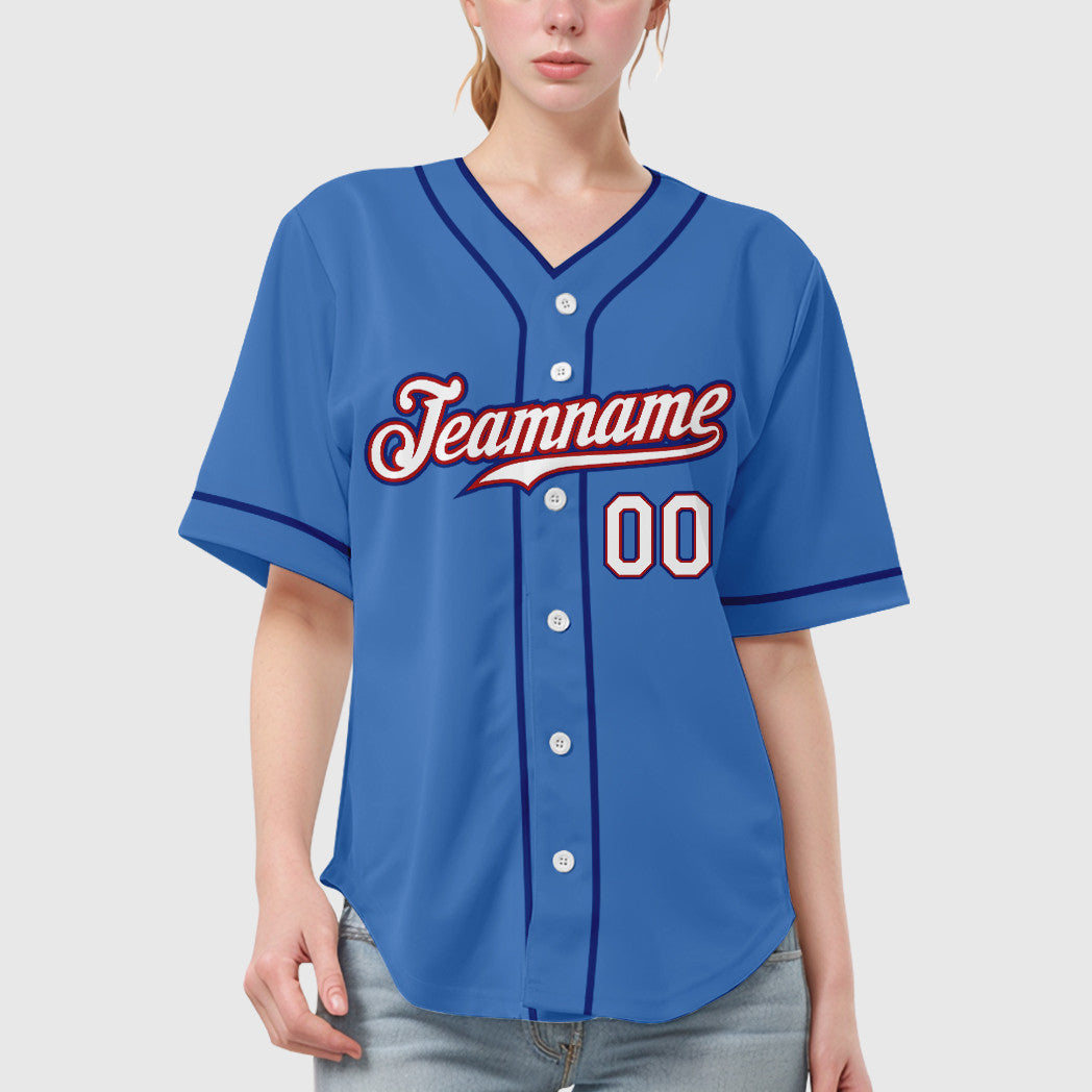 Custom Powder Blue Red White-Royal Piping Baseball Jersey
