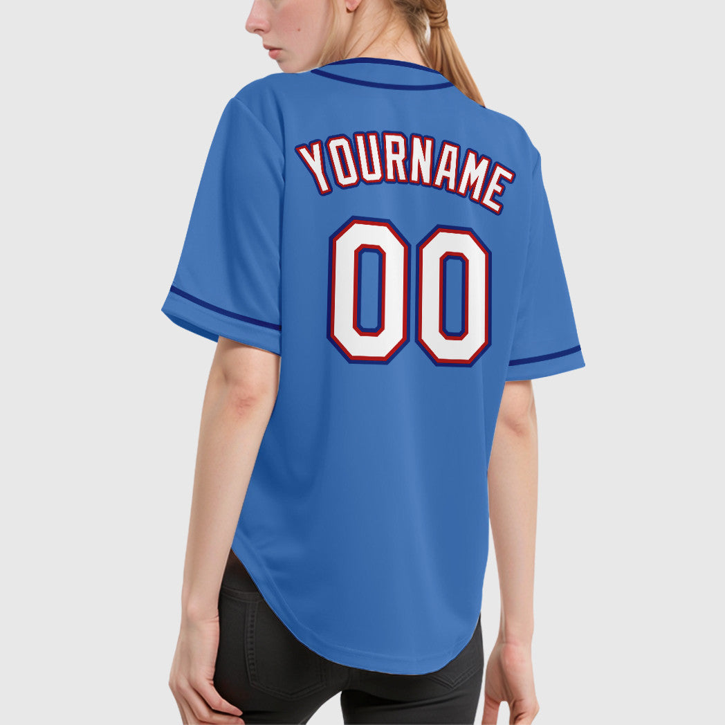 Custom Powder Blue Red White-Royal Piping Baseball Jersey