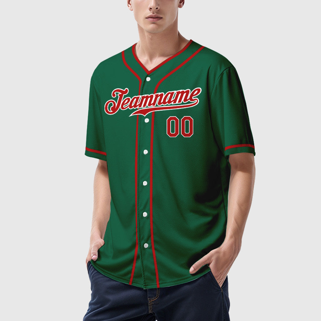 Custom Kelly Green White Red-White Piping Baseball Jersey