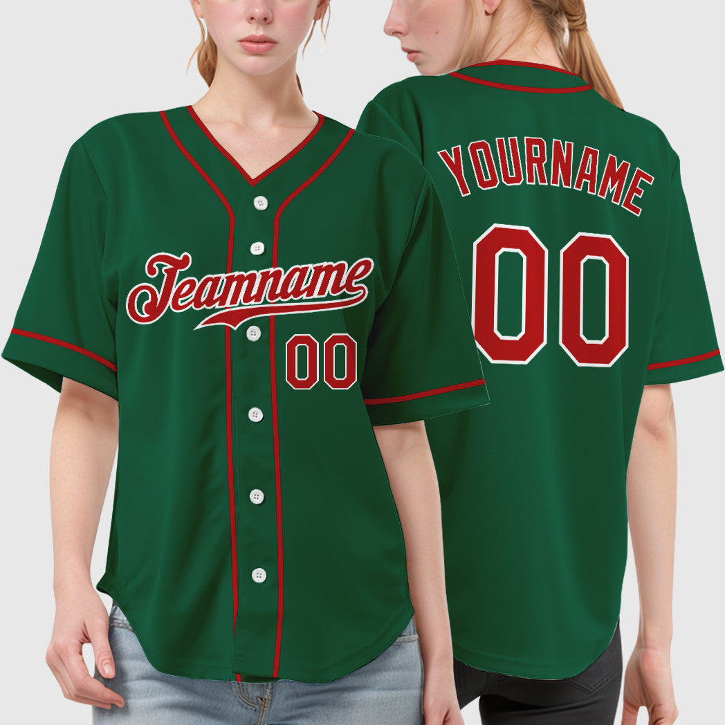 Custom Kelly Green White Red-White Piping Baseball Jersey