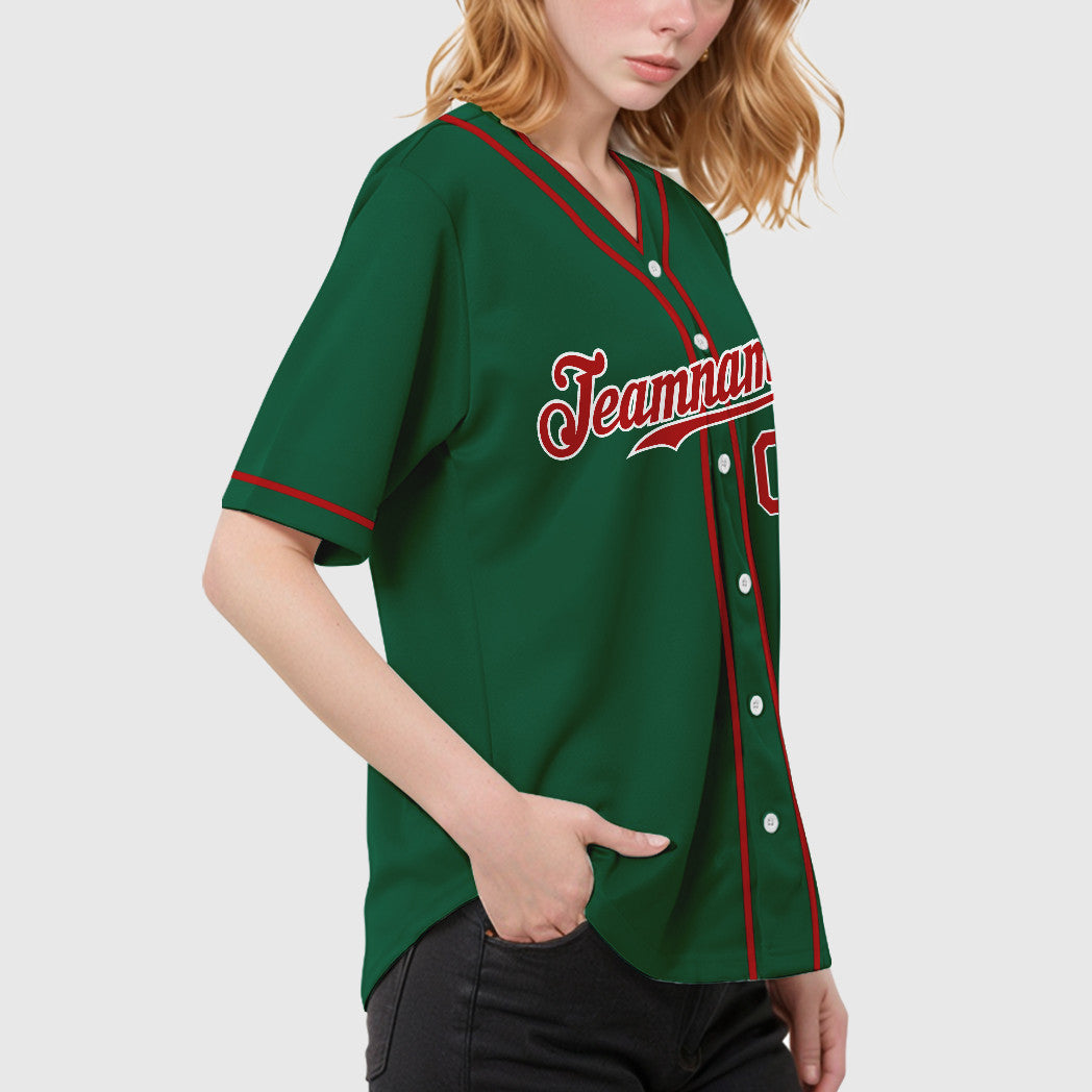 Custom Kelly Green White Red-White Piping Baseball Jersey
