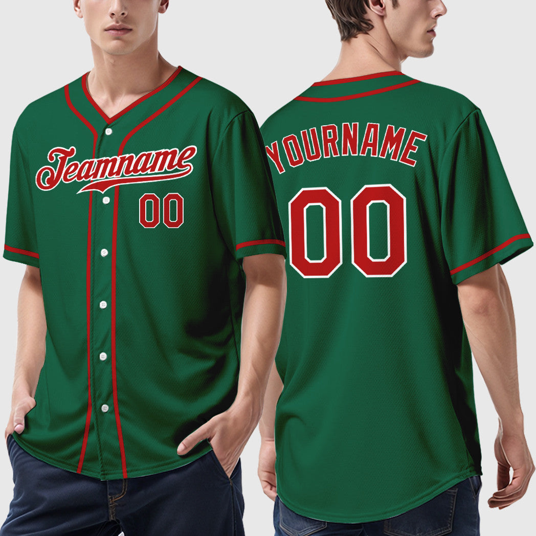Custom Kelly Green White Red-White Piping Baseball Jersey