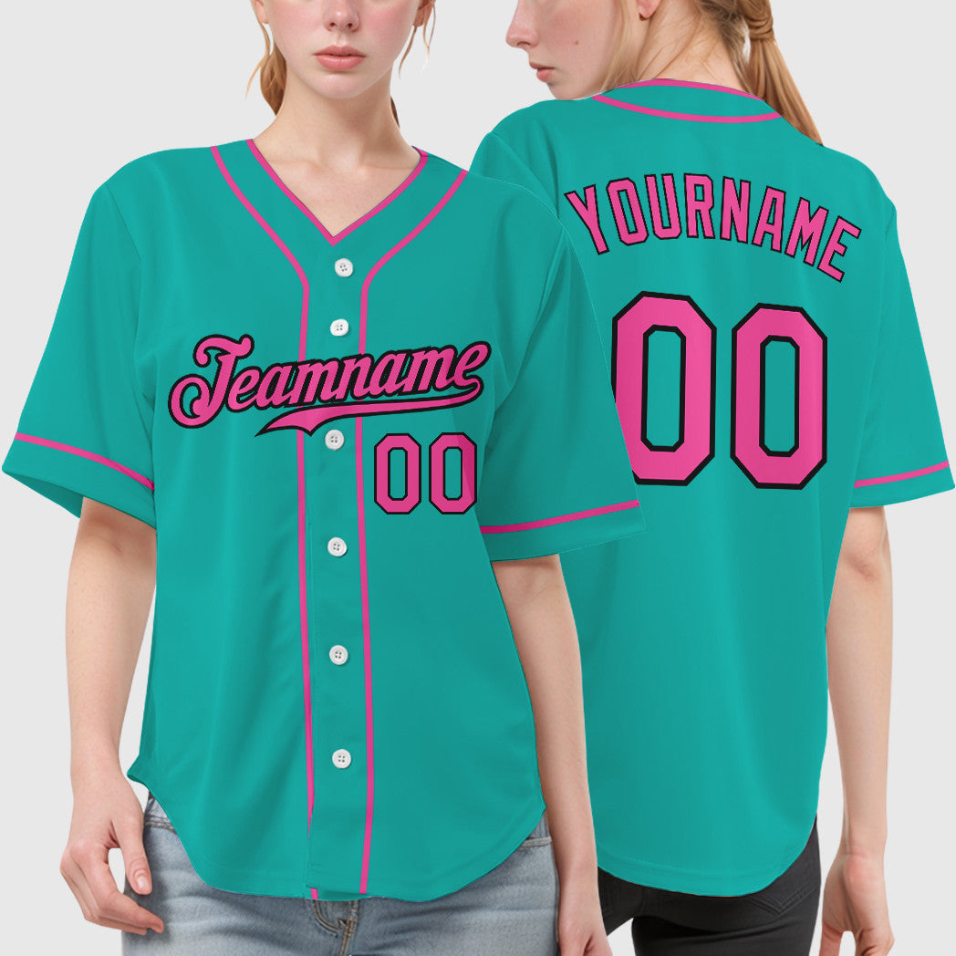 Custom Aqua White Pink-Black Piping Baseball Jersey