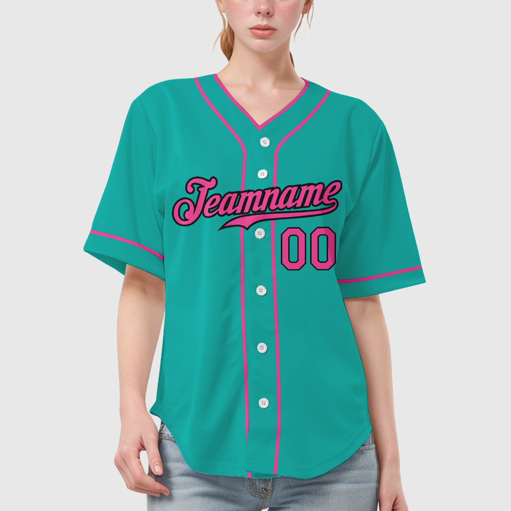 Custom Aqua White Pink-Black Piping Baseball Jersey