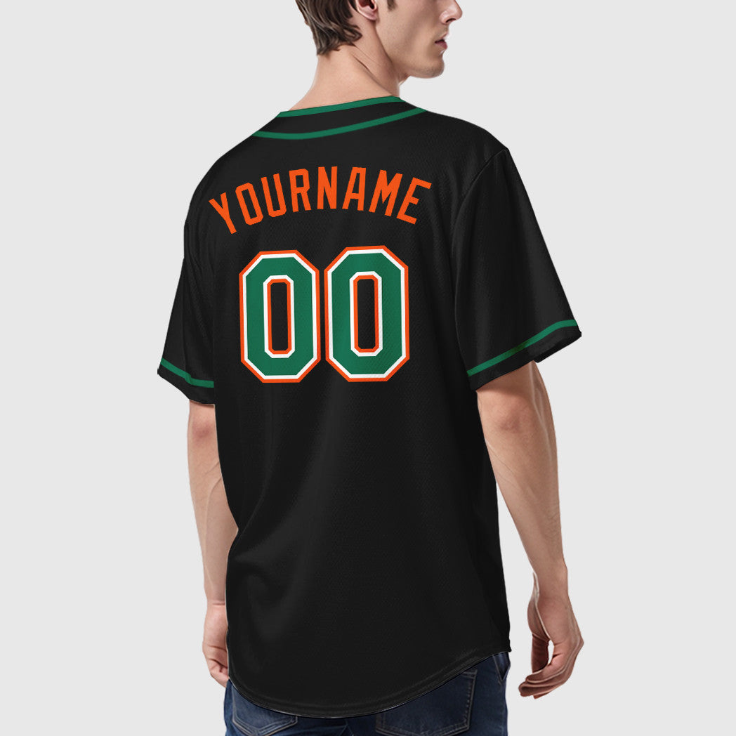 Custom Black Orange Kelly Green-White Piping Baseball Jersey