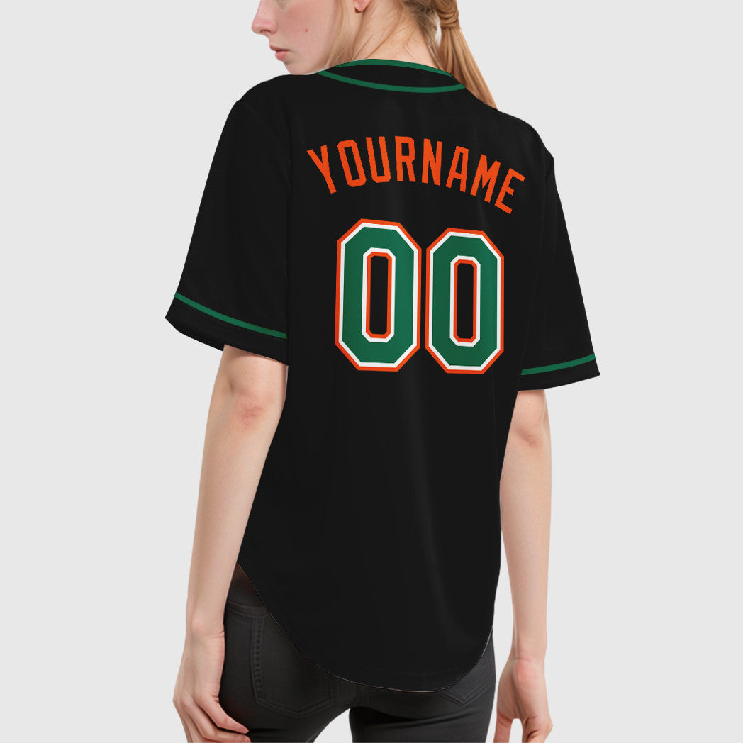 Custom Black Orange Kelly Green-White Piping Baseball Jersey