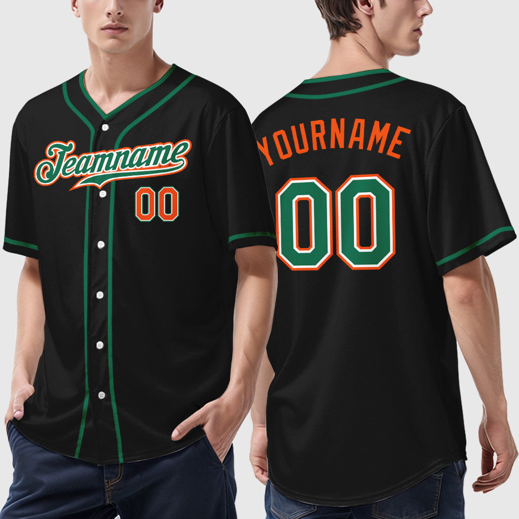 Custom Black Orange Kelly Green-White Piping Baseball Jersey
