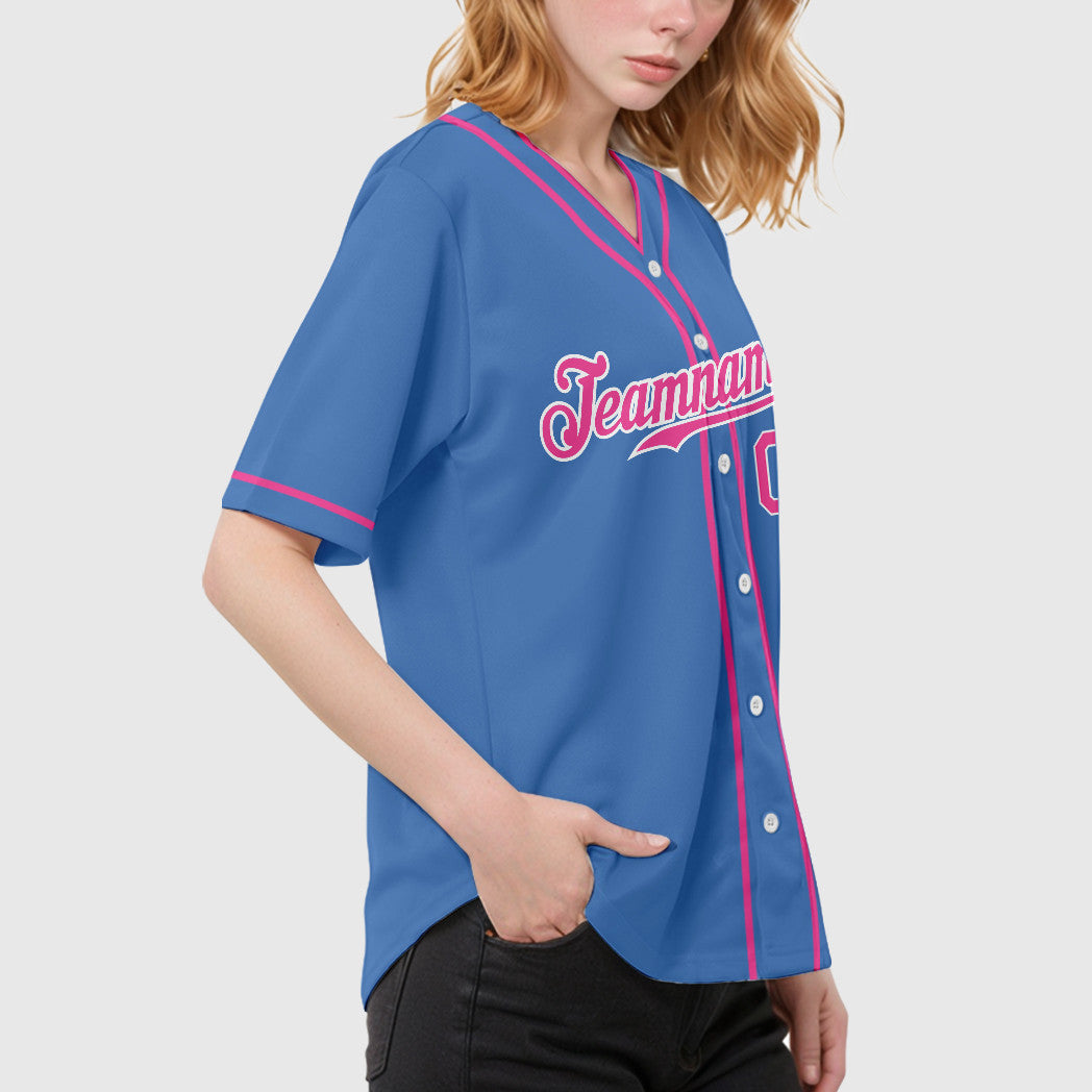 Custom Powder Blue White Pink Piping Baseball Jersey
