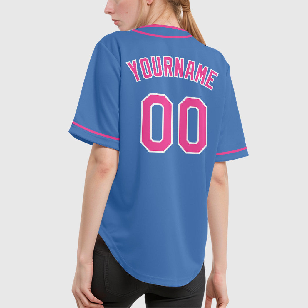 Custom Powder Blue White Pink Piping Baseball Jersey