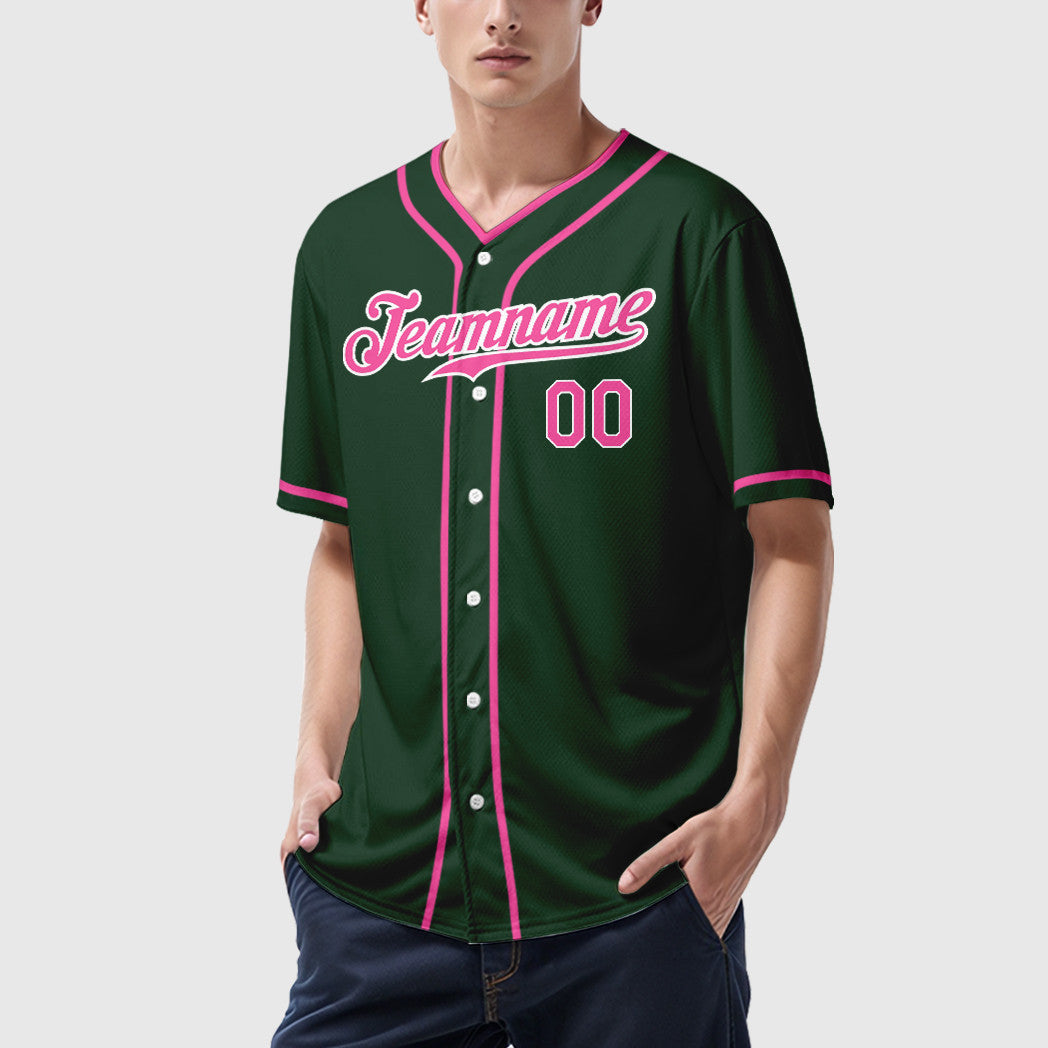 Custom Green White Pink Piping Baseball Jersey