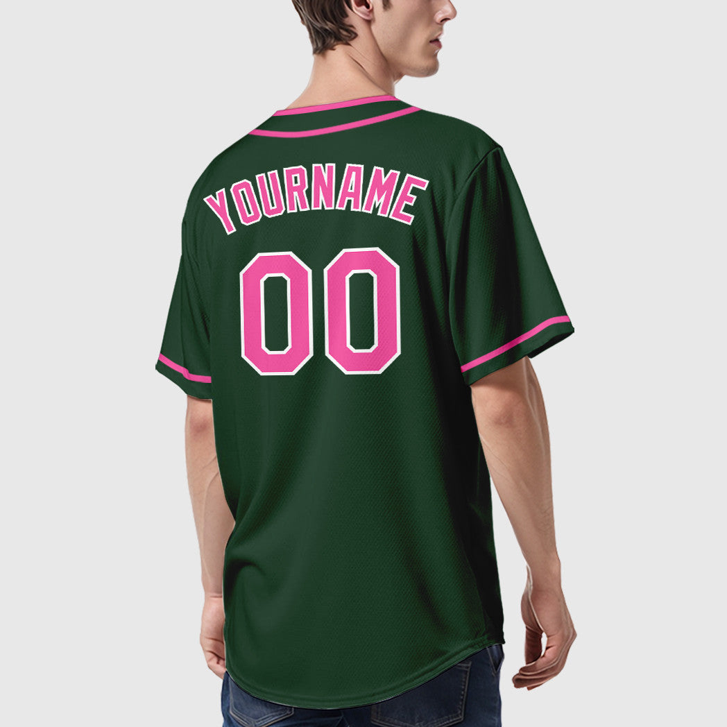 Custom Green White Pink Piping Baseball Jersey
