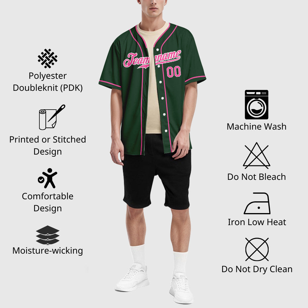Custom Green White Pink Piping Baseball Jersey