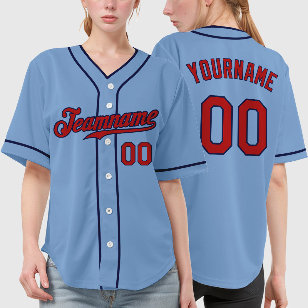 Custom Light Blue Red Red-Navy Piping Baseball Jersey