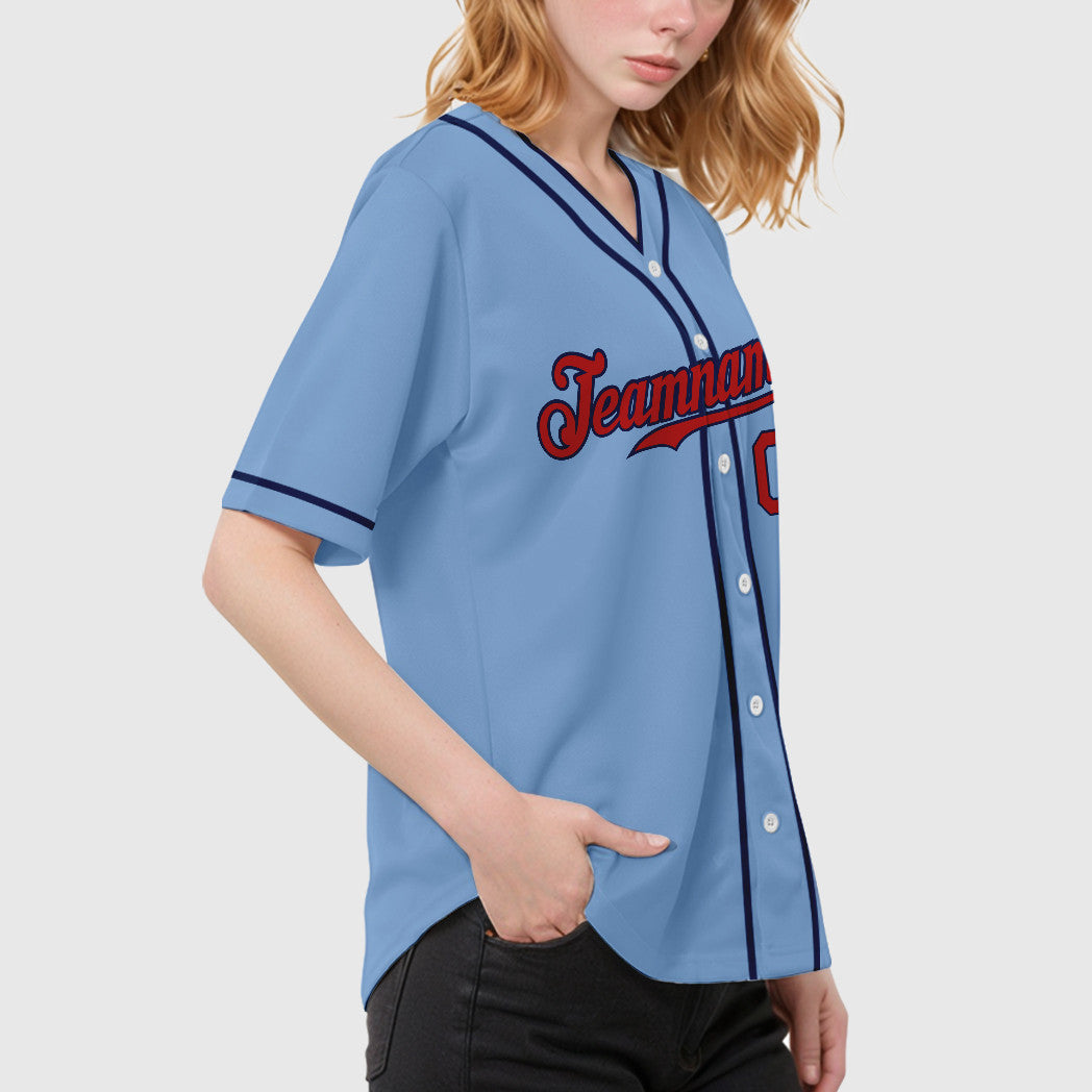 Custom Light Blue Red Red-Navy Piping Baseball Jersey