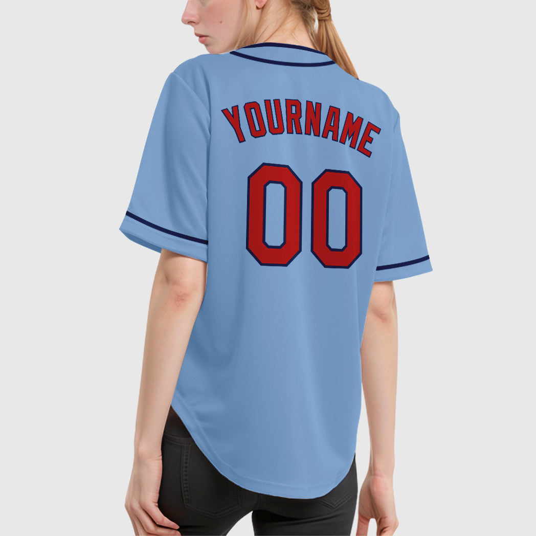 Custom Light Blue Red Red-Navy Piping Baseball Jersey