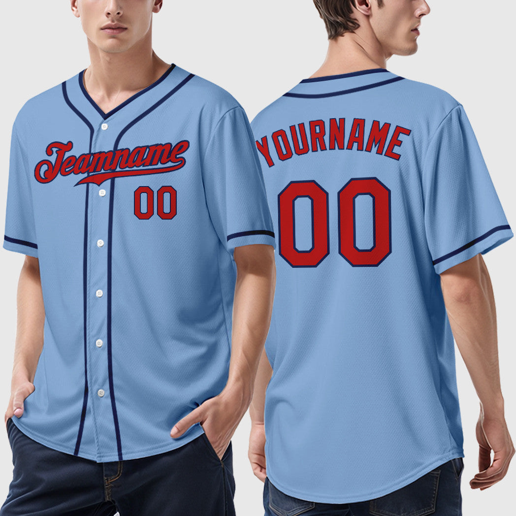 Custom Light Blue Red Red-Navy Piping Baseball Jersey