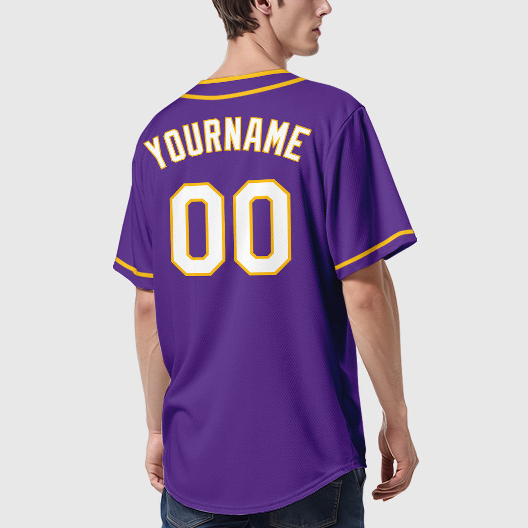 Custom Purple White Gold Piping Baseball Jersey