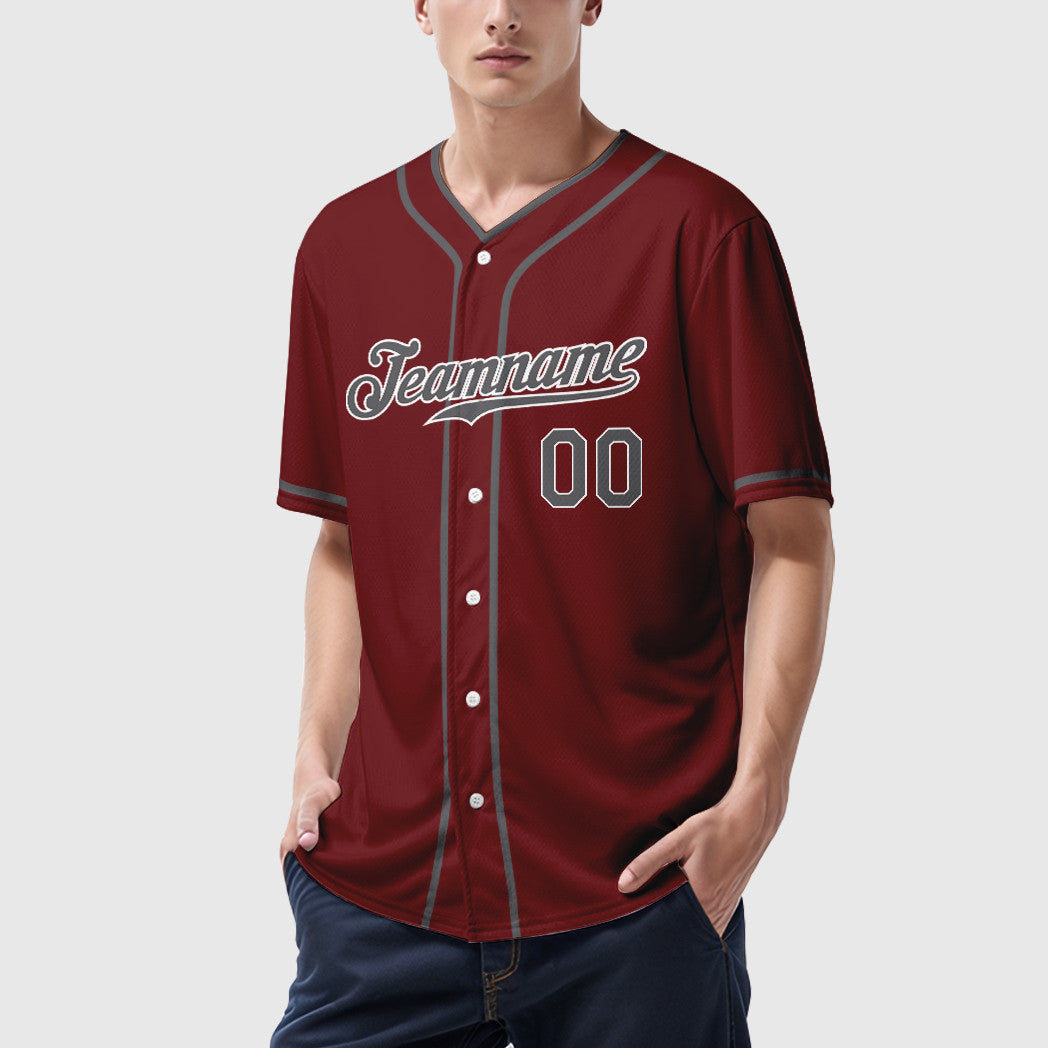 Custom Crimson White Steel Gray Piping Baseball Jersey