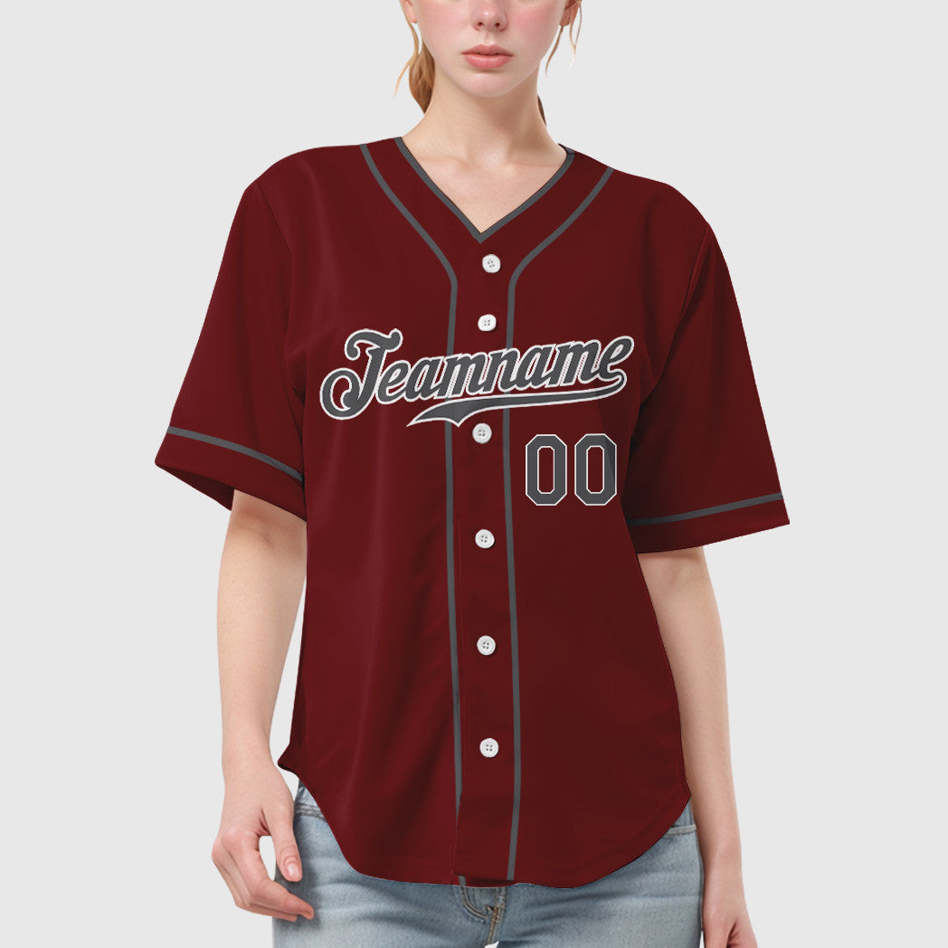 Custom Crimson White Steel Gray Piping Baseball Jersey