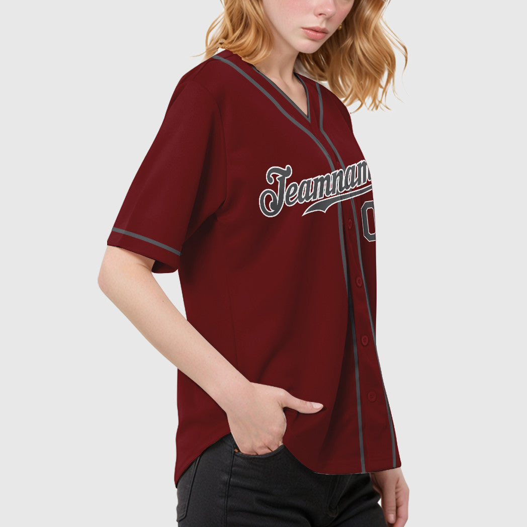 Custom Crimson White Steel Gray Piping Baseball Jersey