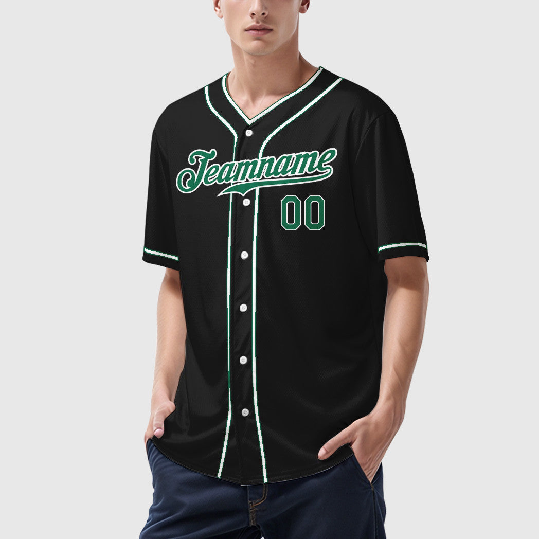 Custom Black Kelly Green Kelly Green-White Piping Baseball Jersey