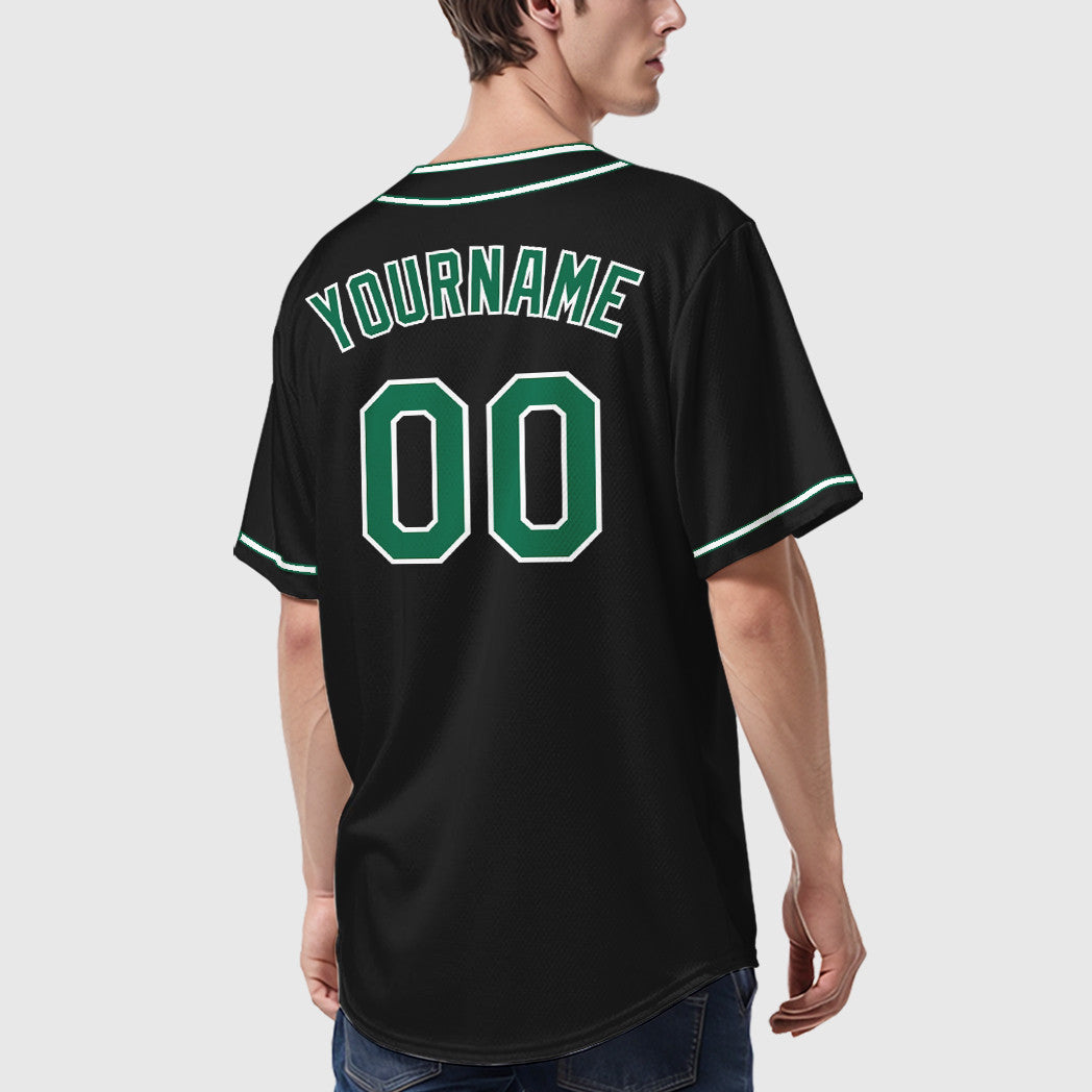 Custom Black Kelly Green Kelly Green-White Piping Baseball Jersey