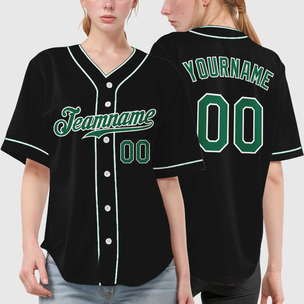 Custom Black Kelly Green Kelly Green-White Piping Baseball Jersey