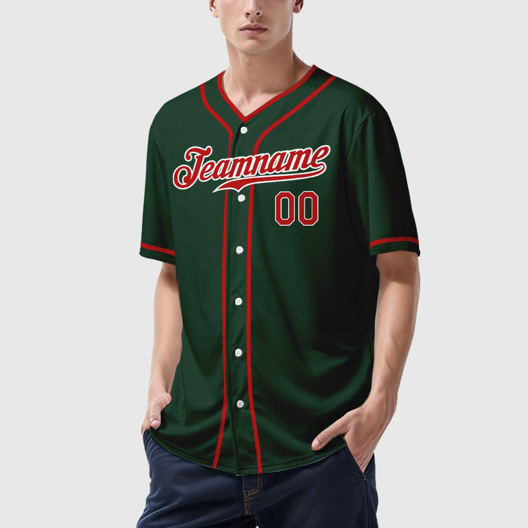 Custom Green White Red Piping Baseball Jersey
