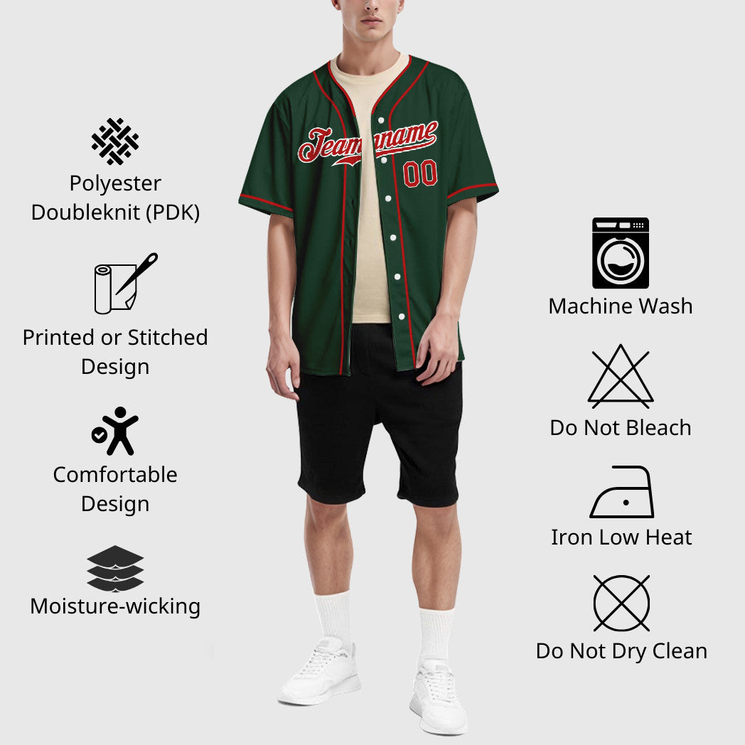 Custom Green White Red Piping Baseball Jersey
