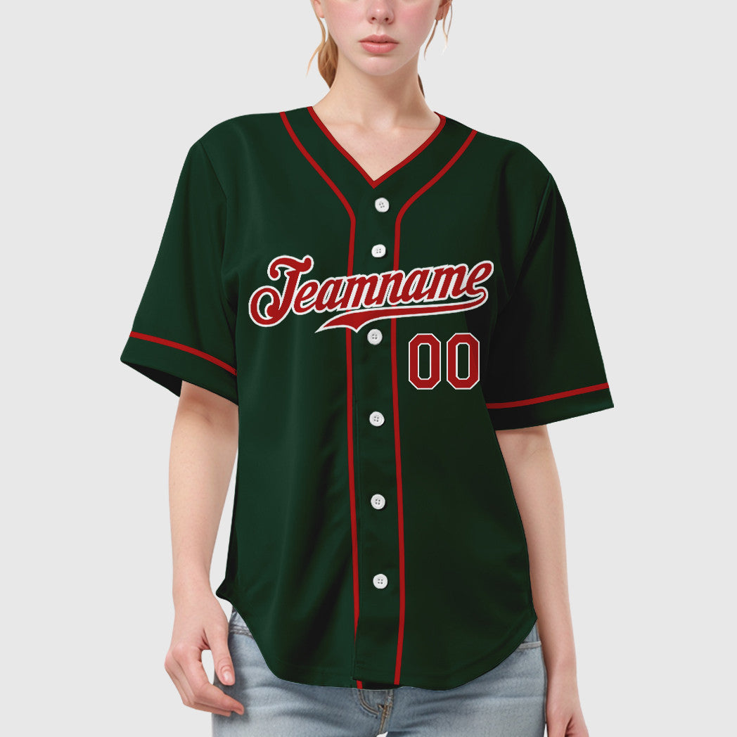 Custom Green White Red Piping Baseball Jersey