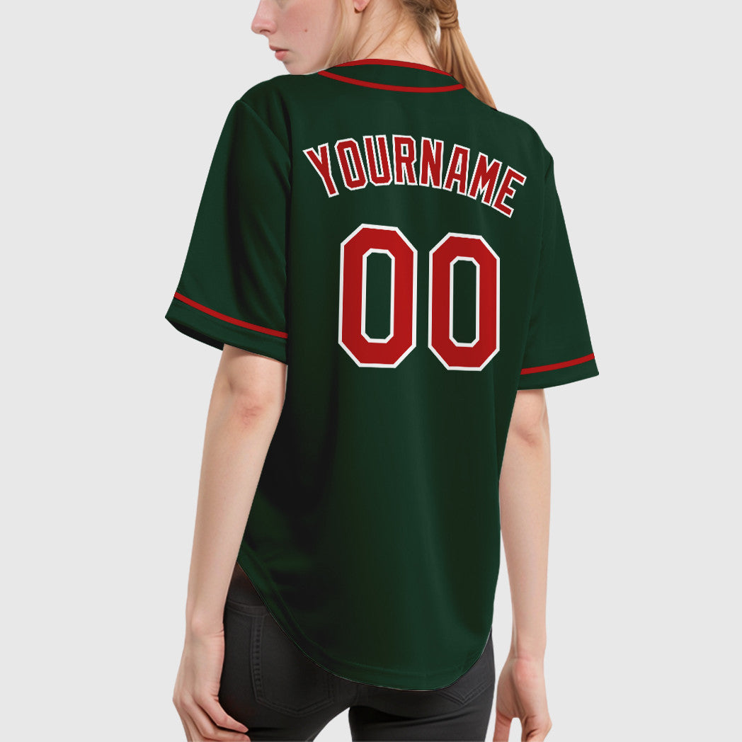 Custom Green White Red Piping Baseball Jersey