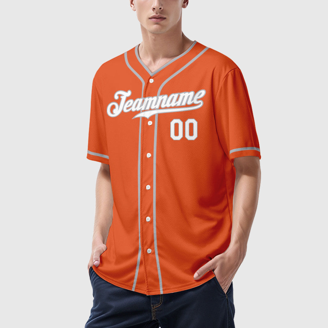 Custom Orange White Gray Piping Baseball Jersey