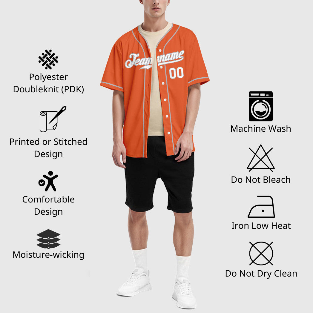 Custom Orange White Gray Piping Baseball Jersey
