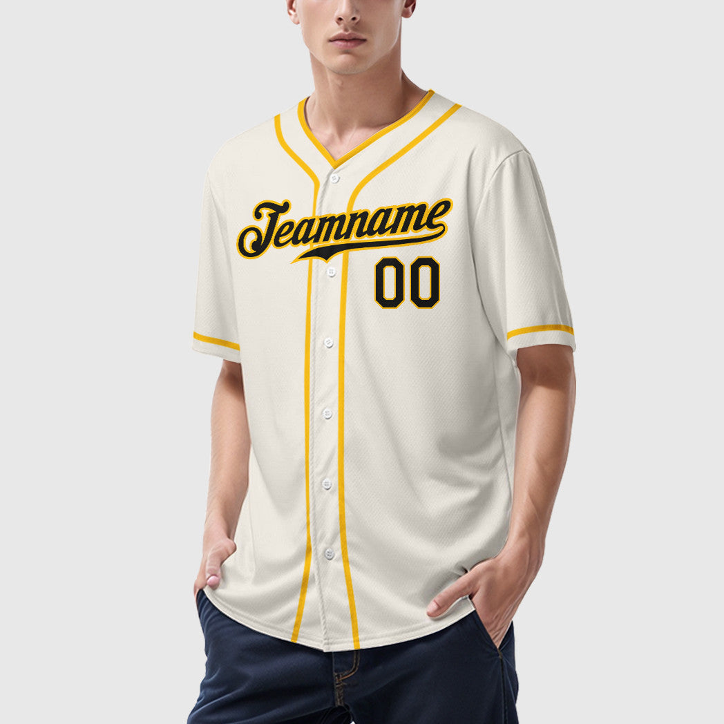 Custom Cream Black Gold Piping Baseball Jersey