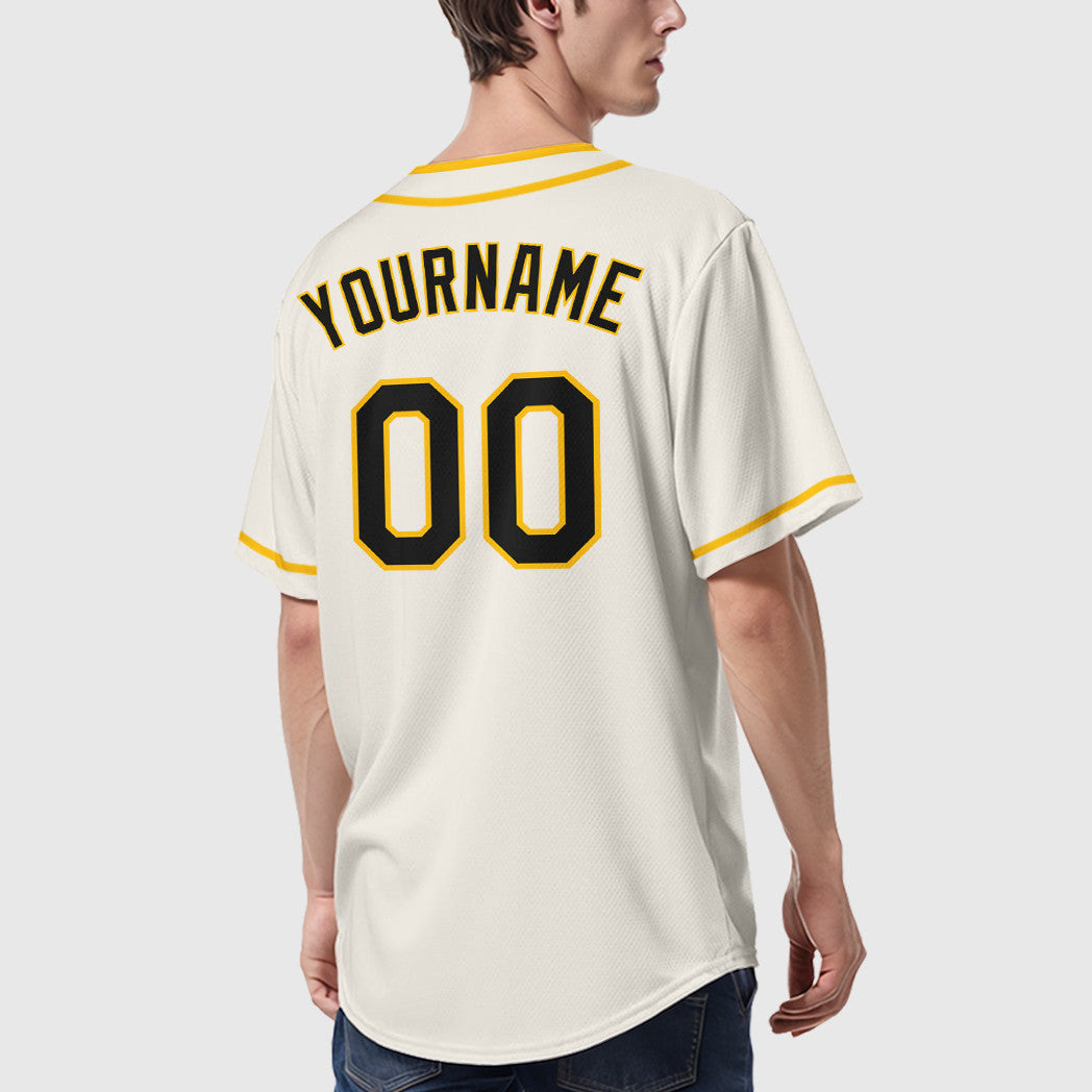 Custom Cream Black Gold Piping Baseball Jersey