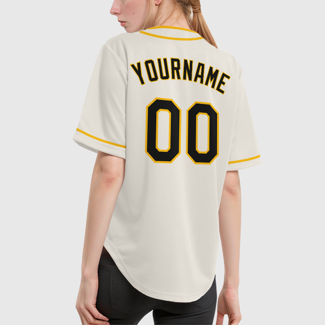 Custom Cream Black Gold Piping Baseball Jersey