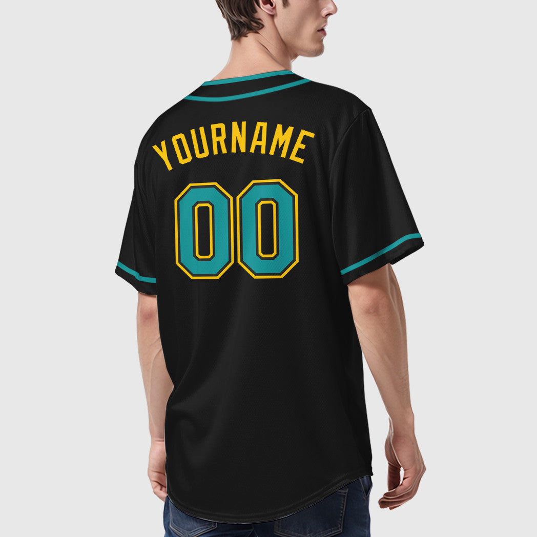 Custom Black Yellow Teal Piping Baseball Jersey