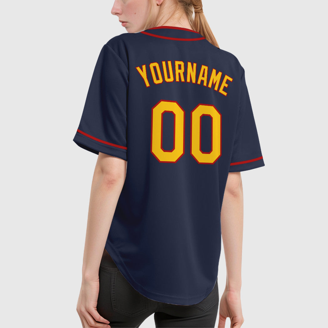 Custom Navy Yellow Red Piping Baseball Jersey