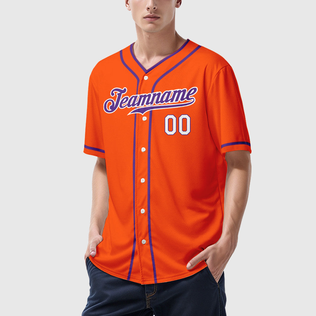 Custom Orange White Purple-White Piping Baseball Jersey