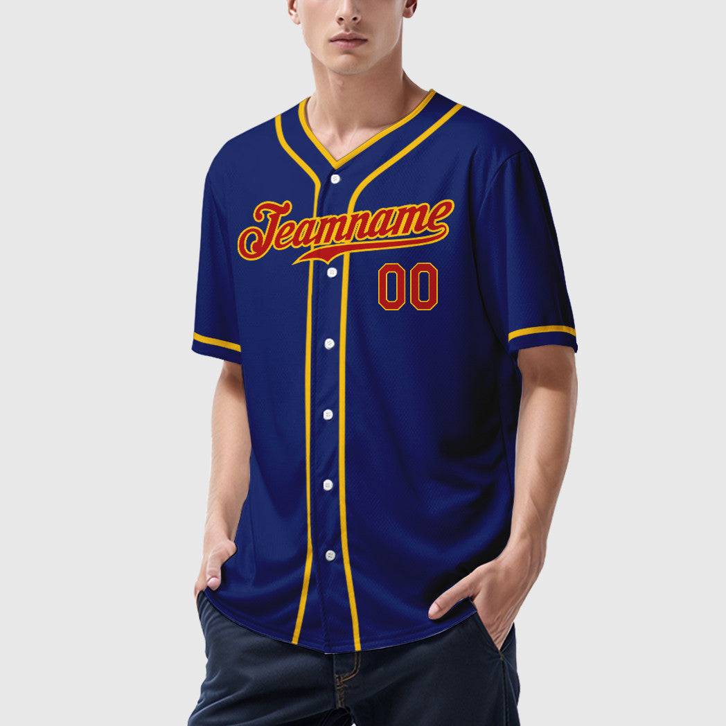 Custom Royal Red Yellow Piping Baseball Jersey