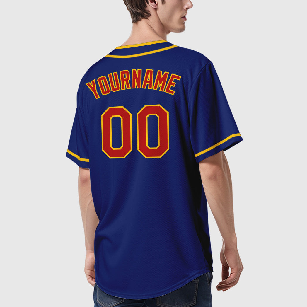 Custom Royal Red Yellow Piping Baseball Jersey
