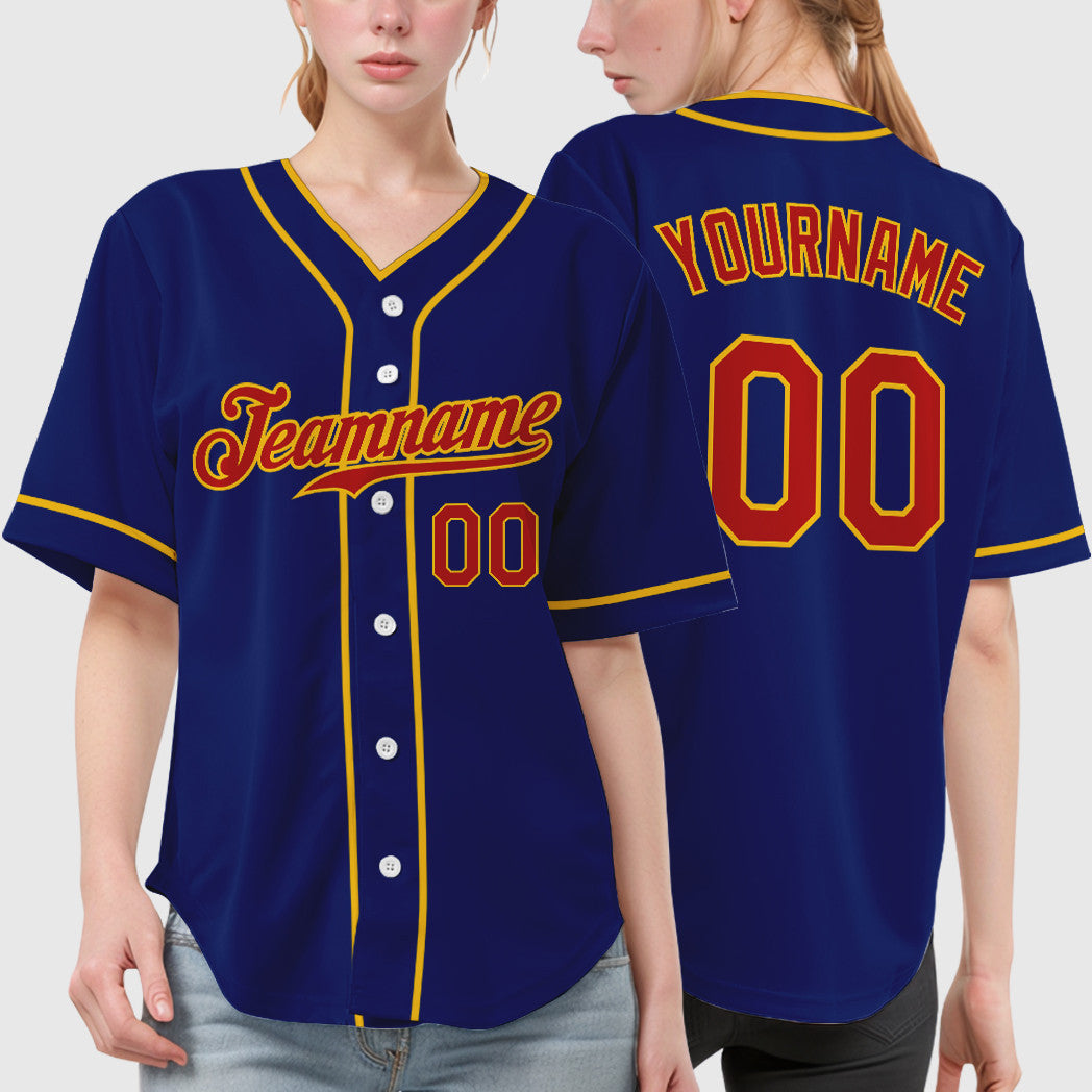 Custom Royal Red Yellow Piping Baseball Jersey