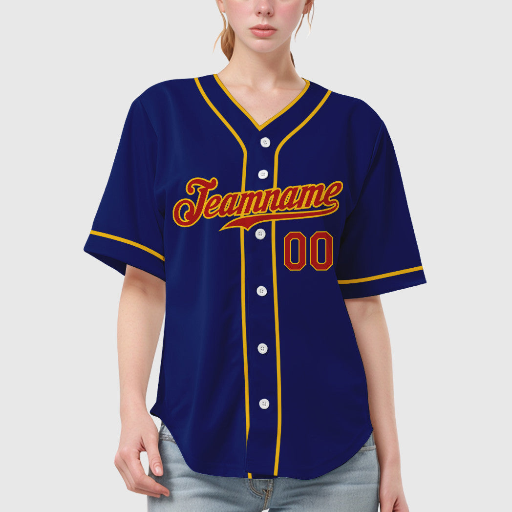 Custom Royal Red Yellow Piping Baseball Jersey