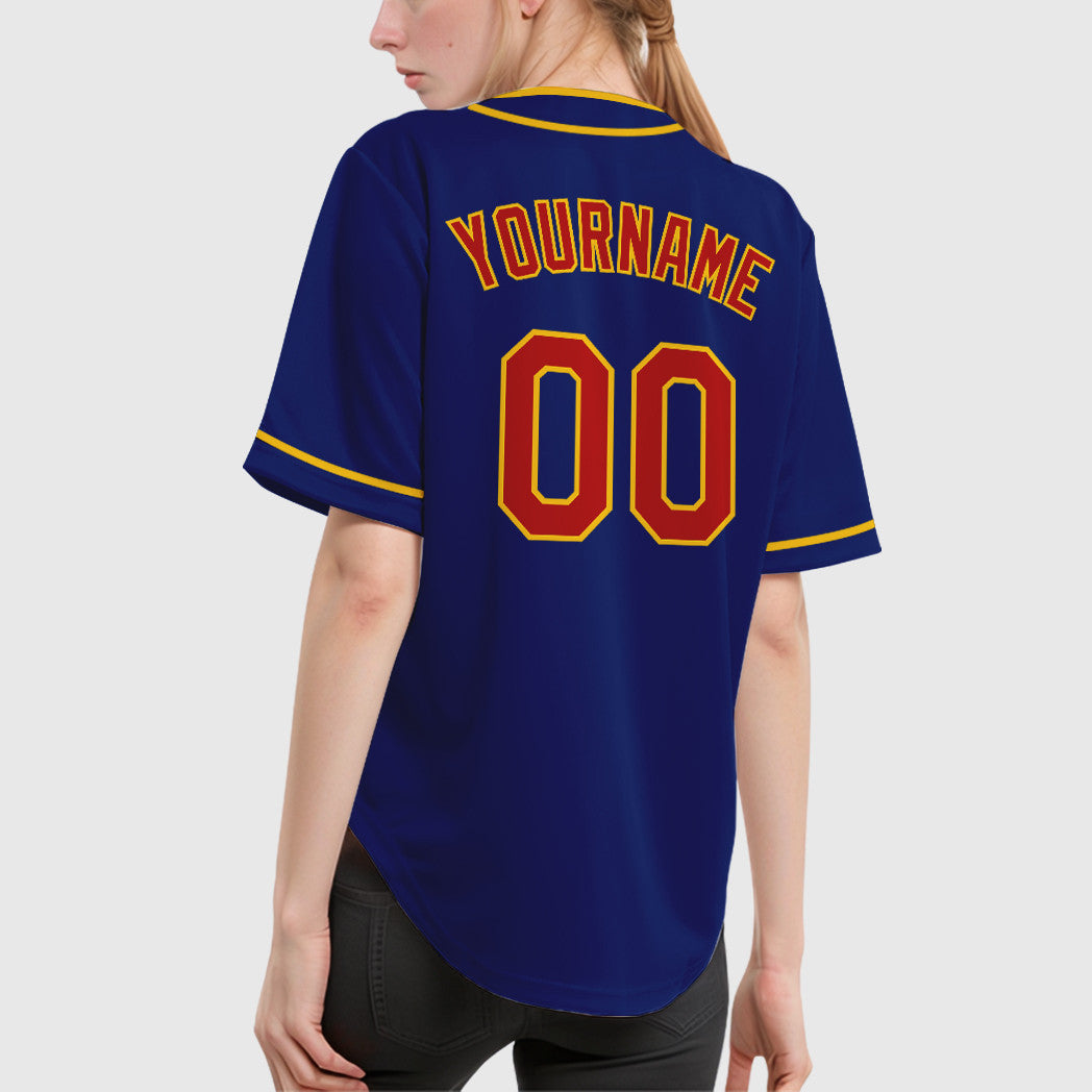 Custom Royal Red Yellow Piping Baseball Jersey