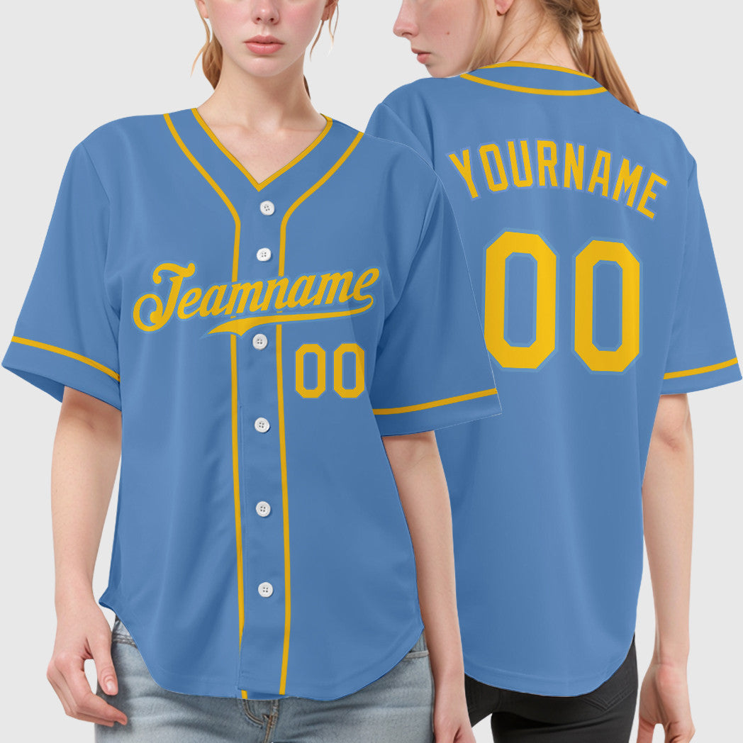 Custom Light Blue Yellow Yellow Piping Baseball Jersey