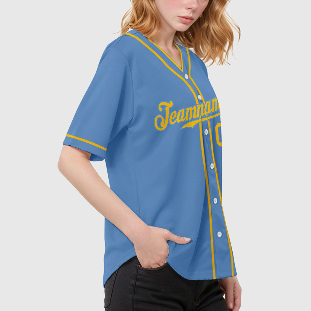 Custom Light Blue Yellow Yellow Piping Baseball Jersey