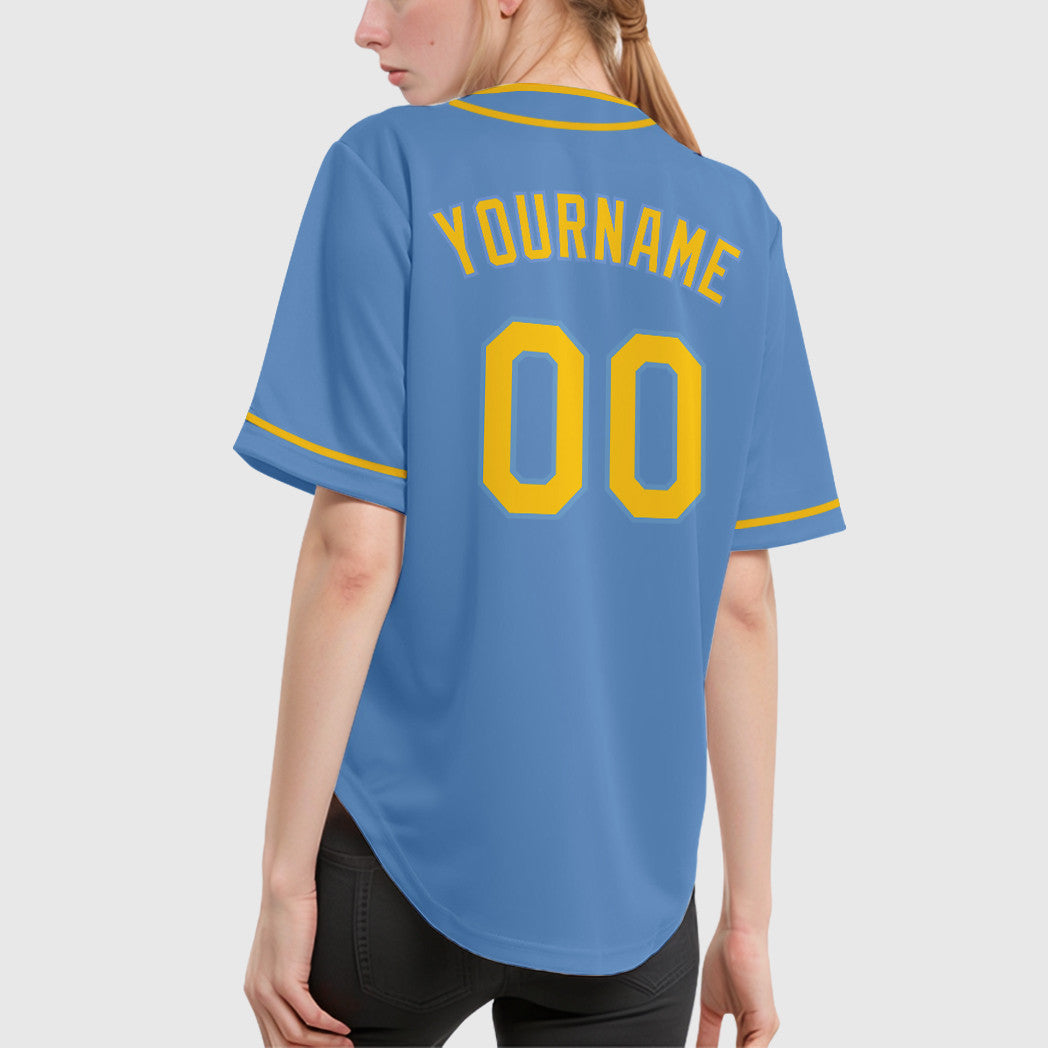 Custom Light Blue Yellow Yellow Piping Baseball Jersey