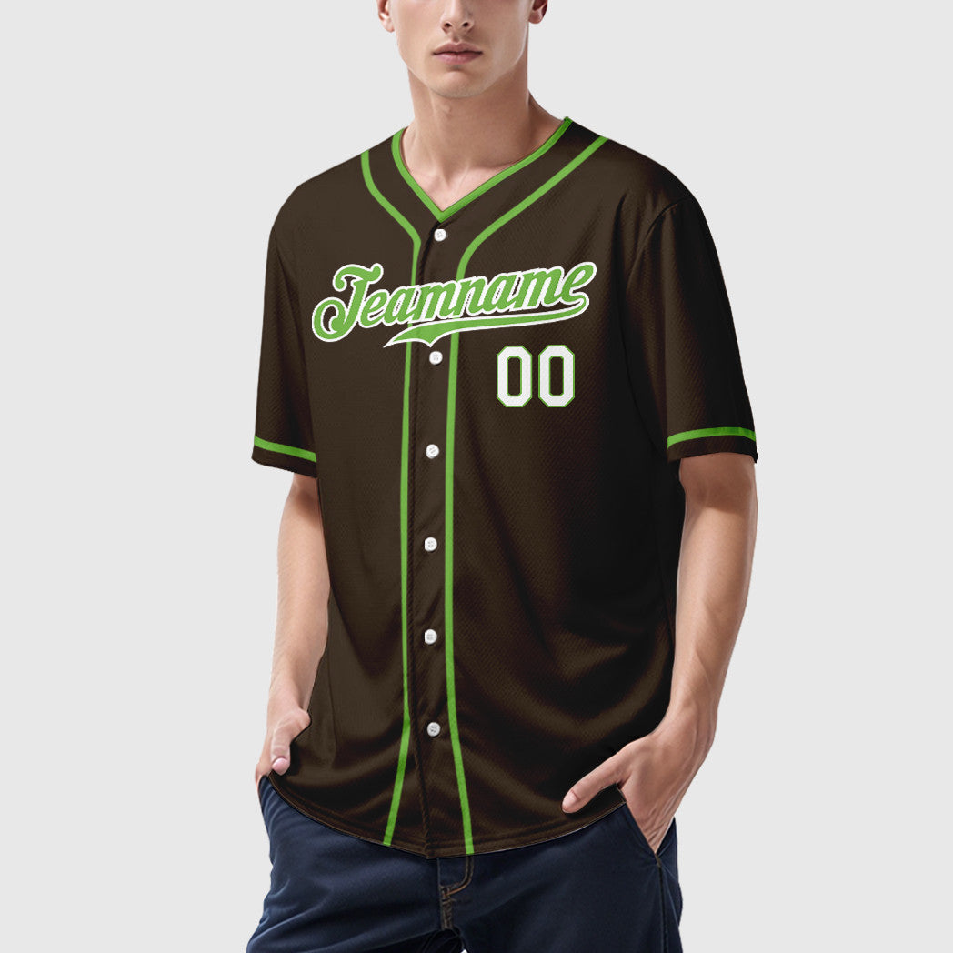 Custom Brown White Neon Green-White Piping Baseball Jersey