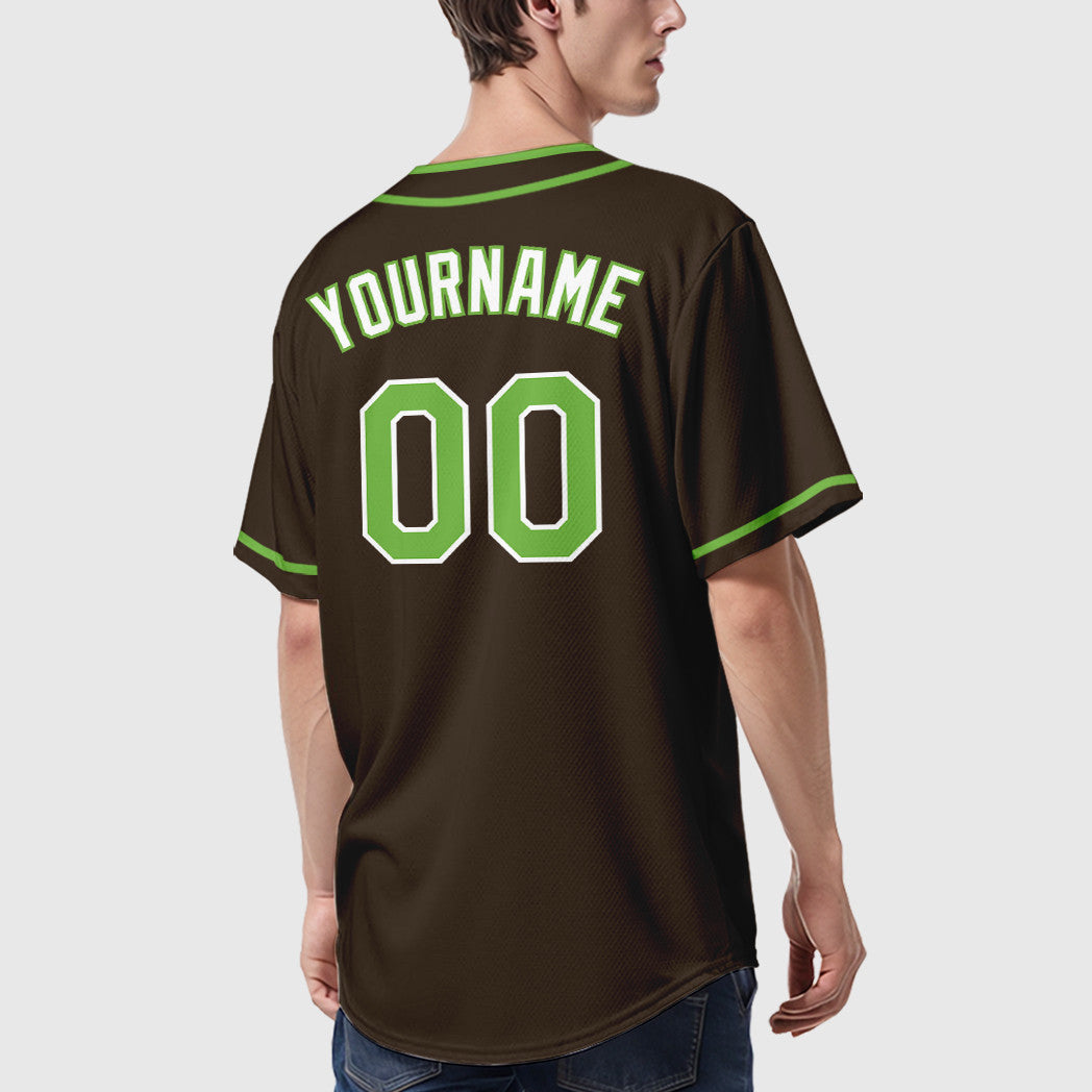 Custom Brown White Neon Green-White Piping Baseball Jersey