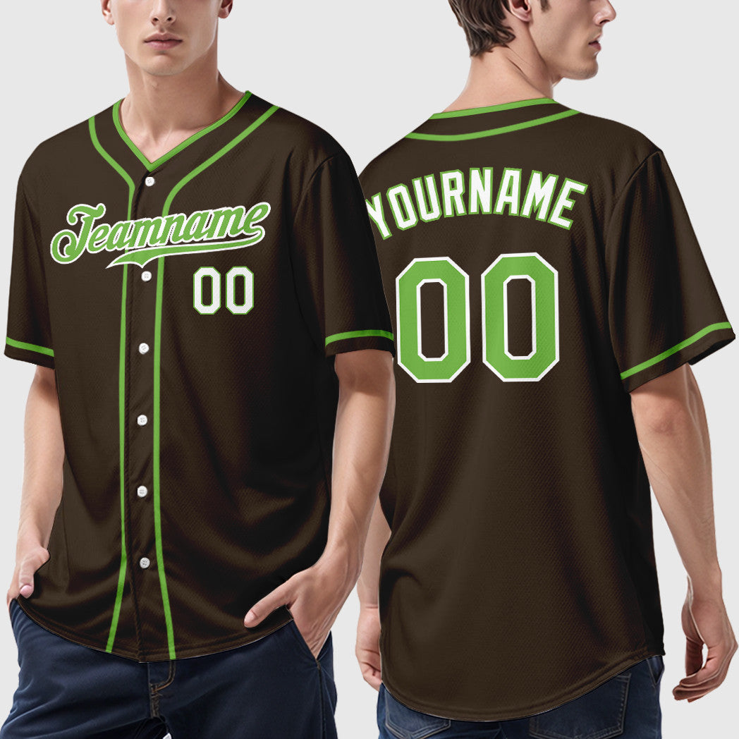 Custom Brown White Neon Green-White Piping Baseball Jersey